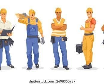 Grupo de personas con casco y equipamiento de obra.